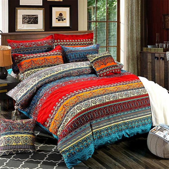 ABREEZE 3Pcs Bohemia Retro Bedding Ethnic Vintage Floral Duvet Cover Boho Bedding 100% Brushed Cotton Bedding Sets Damask Paisley Coloful Mandala Down Comforter Cover,Cal.King-Ruum Studio Home