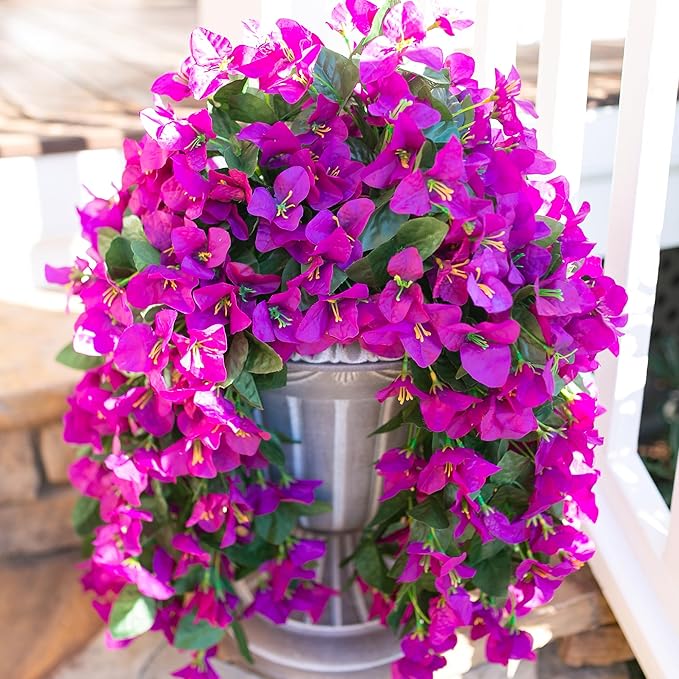 Faux Bougainvillea Artificial Flowers Plants for Outdoors Outside Decoration, 2 pcs Purple Fake Flowers UV Resistant Look Real Silk Long Trailing Vines for Front Door Porch Planter Urn Patio Garden-Ruum Studio Home