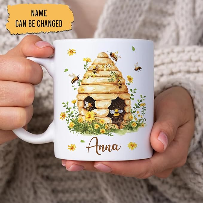 Hyturtle Personalized Bee Mug - Bee Keeper Gifts For Women - Honeybee Gifts For Lovers - Animals Present For Lovers On Birthday - Teacher Appreciation Present - Custom Coffee Cup Ceramic Mug 11 15 Oz-Ruum Studio Home
