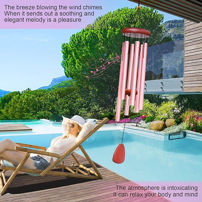 Large Aluminium Wind Chimes Outside, Soothing Melodic Memorial Sympathy Wind Chime, Suitable Outdoor Garden Decor, Gift for Mom Women Neighbors (Pink Wind Chimes-36)-Ruum Studio Home