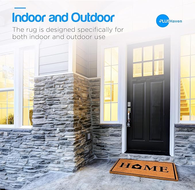 PLUS Haven Coco Coir Door Mat with Heavy Duty Backing, Natural Home Doormat, 17.5”x30” for Entrance, Front Porch, Easy to Clean Entry Mat, Outdoor and Indoor Uses, Home Decor-Ruum Studio Home