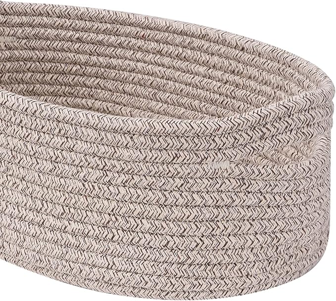Cute Shelf Basket to Store and Organize Household Items/Baskets&Bins for Daily Storage &Organizing/Woven Rope Basket for Living Room, Playroom/Small Oval-13x8.66x5.11’’,3 Packs Light Brown-Ruum Studio Home