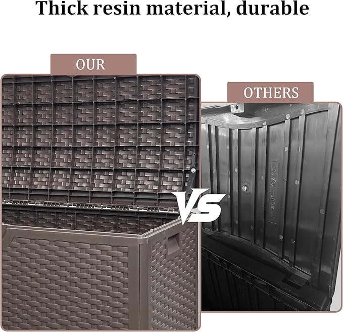 80 Plus Gallon Outdoor Storage Box, Waterproof Resin Deck Box Outdoor Storage Bin for Patio, Poolside, and Garden, Lockable & UV-Resistant, Ideal for Small Spaces, Brown-Ruum Studio Home