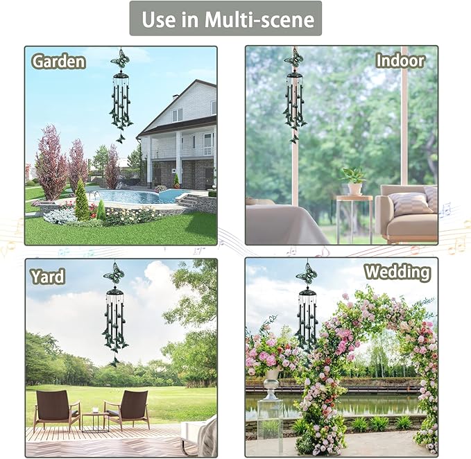 Wind Chimes for Outside, 33" Butterfly Wind Chimes Outdoor, Gifts for Women Mom Grandma Birthday, Gift for Garden Porch Patio Home Decor (Green)-Ruum Studio Home