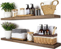 BGMG 36 inch Walnut Floating Shelves for Wall Set of 2, Solid Real Wood Rustic Mount Shelves for Living Room Bedroom Kitchen Farmhouse with Sturdy Hidden Bracket-36x 6.7 x1.25 inch-Ruum Studio Home