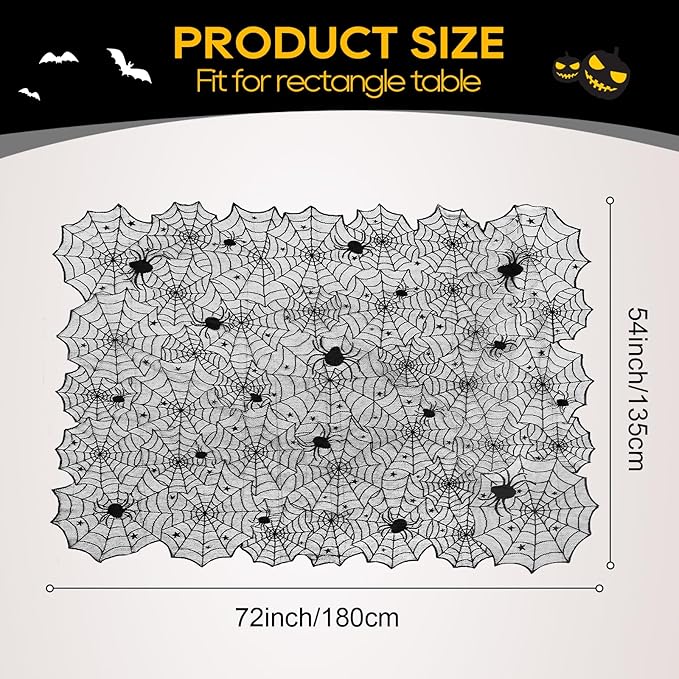 eZAKKA Halloween Table Cloth, 54" x 72" Spider Webs Tablecloths Black Tablecloth Lace Fabric Table Cloths Spooky Cover-Ruum Studio Home