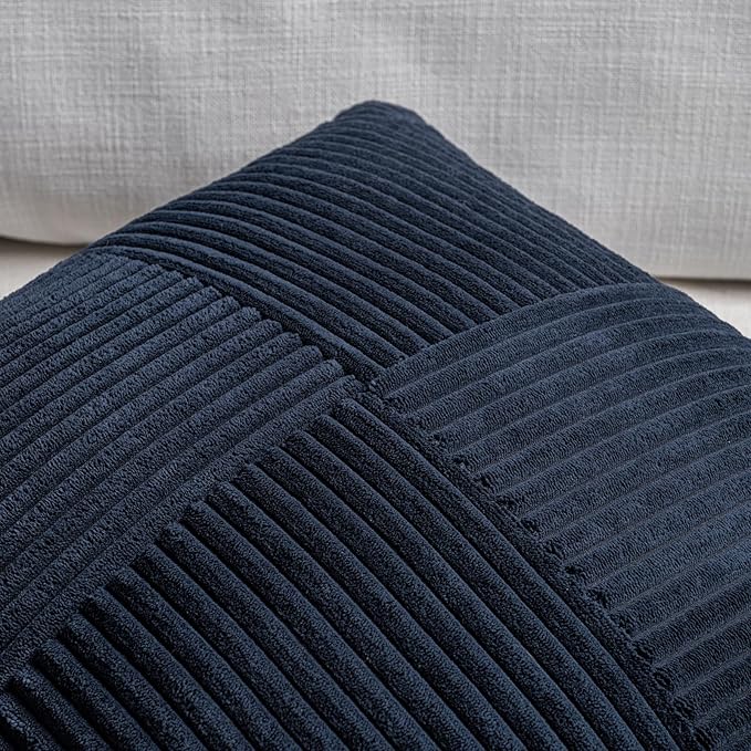 Fancy Homi 2 Packs Navy Blue Long Lumbar Decorative Throw Pillow Covers 16x24 Inch for Couch Bed Sofa, Rustic Farmhouse Boho Home Decor, Soft Striped Corduroy Rectangle Accent Cushion Case 40x60 cm-Ruum Studio Home