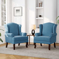 Accent Chair, High Back Upholstered Armchair with High Resilience Sponge & Wood Legs, Mid-Century Modern Comfy Single Sofa Reading Chairs for Living Room, Bedroom (Blue, Set of 2)-Ruum Studio Home