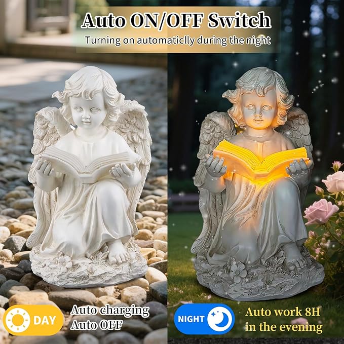 Garden Angel Statues for Outside, Solar Angel for Garden with Bible & Cemetery Decorations for Grave, Angel Figurines for Yard Patio Decor & Lawn Ornaments, Gifts for Mom Grandma Women-Ruum Studio Home