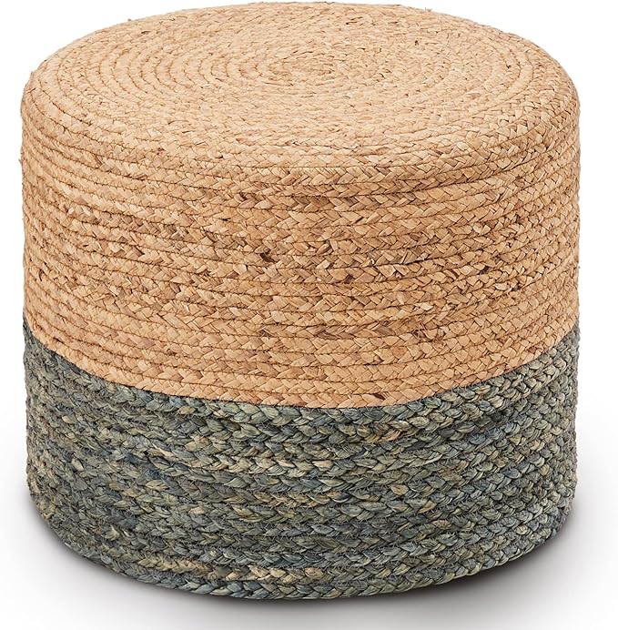 Wimarsbon 18'' Ottoman Pouf, Natural Braided Poof, Rustic Handweave Lounge Pouffe, Boho Footrest Stool for Bedroom, Accent Table or Seat for Living Room (Dusty Blue)-Ruum Studio Home