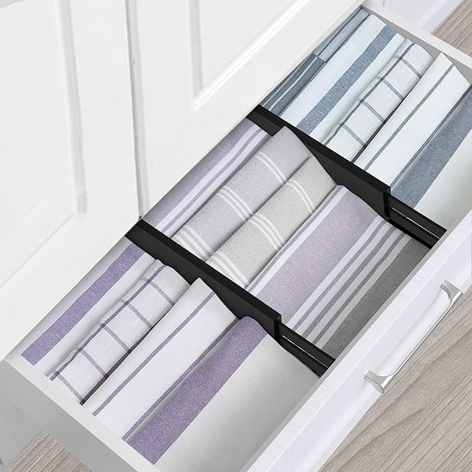 Utoplike 4 pcs Bamboo Kitchen Drawer Dividers Large, Adjustable Black Drawer Organizers, Spring Loaded, Works in Kitchen, Dresser, Bathroom, Bedroom, Drawer, Desk, 2.4" H-Ruum Studio Home