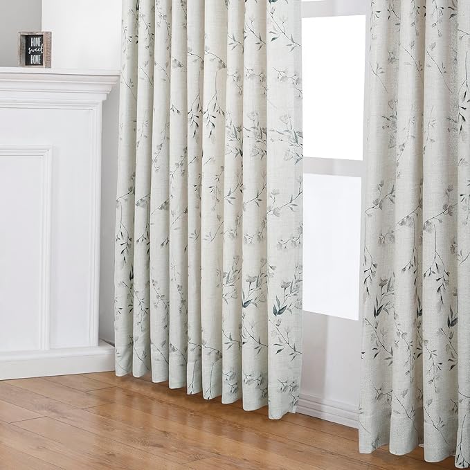 Pinch Pleated Floral Linen Curtains, 100 Inch Wide by 84 Inch Long Printed Curtains for Privacy Light Filtering, Suitable for Living Rooms and Sunrooms.2 Panels-Ruum Studio Home
