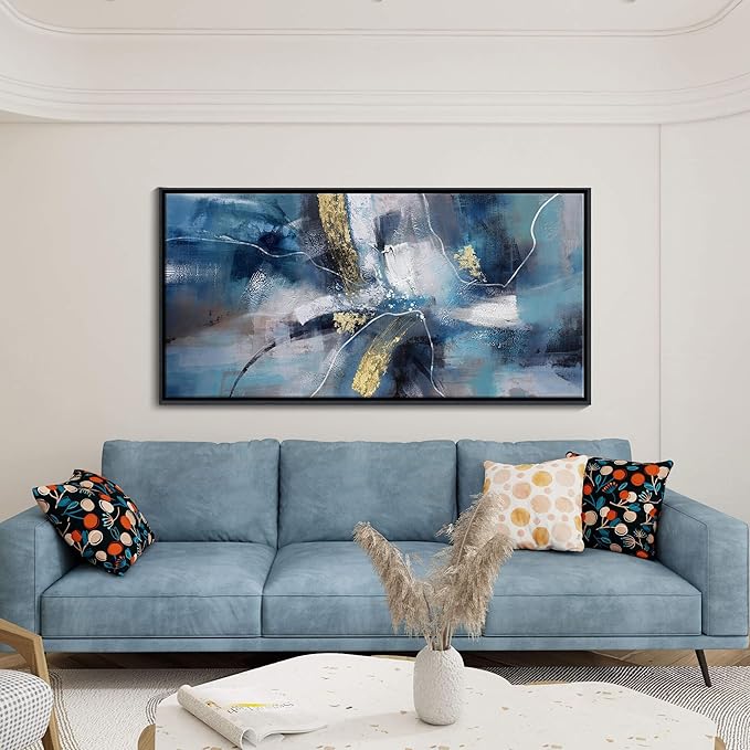 DUNHUANG ART Nordic Luxury Abstract Gold Canvas Wall Art - Modern Graffiti Design for Living Room, Bedroom, Office - Framed, Ready to Hang 24"x48"-Ruum Studio Home