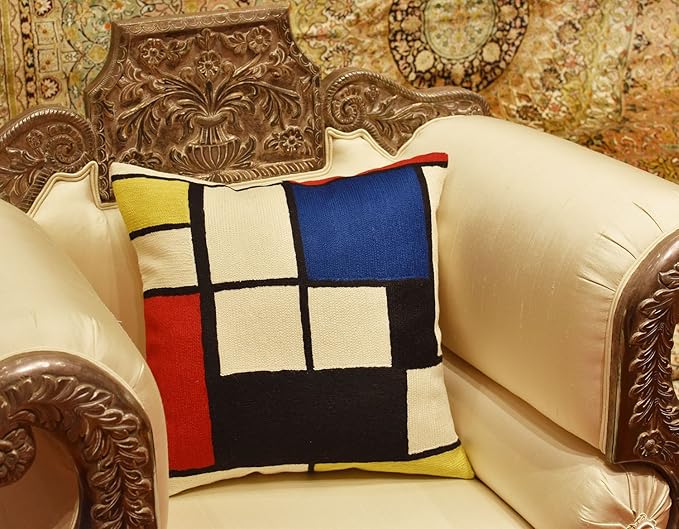 Kandinsky Modern Pillow Cover Red White Blue Black - Tableau Geometric Pillowcase Abstract Chair Cushion Contemporary Outdoor Boho Chair Handmade Wool 18x18-Ruum Studio Home