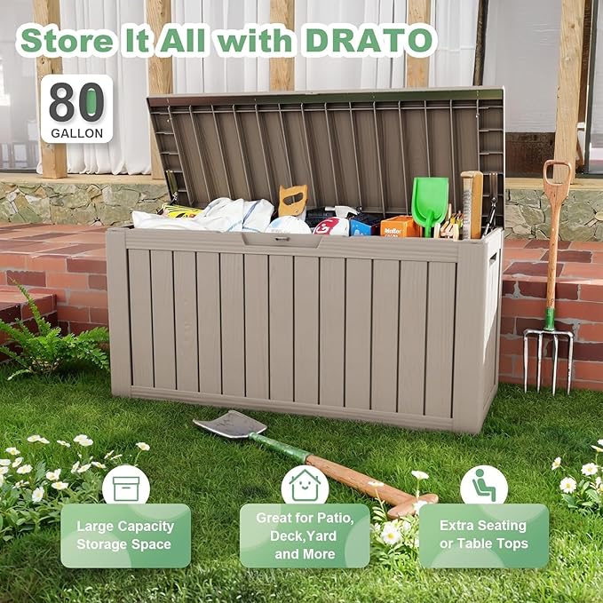81 Gallon Outdoor Storage Box Waterproof, UV Resistant Resin Deck Box with Hydraulic Rod, Lockable Design and Enhanced Durability for Patio, Garden, and Poolside Use-Ruum Studio Home