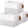 COMFY-HOMI 3 Pack Cotton Rope Square Basket with Handles - Storage & Organizer (White/Black Line, 13.5" x 11" x 9.5")-Ruum Studio Home