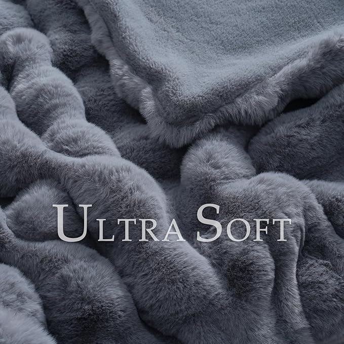 BENVWE Faux Fur Throw Blanket for Couch - Thickened Fluffy Soft Bubble Blanket for Living Room Home Decor - Fathers Day Birthday Gifts for Women Men, Grey, 50" x 60", 1300GSM-Ruum Studio Home