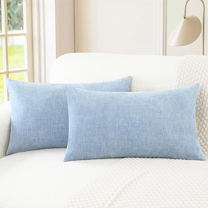 CaliTime Throw Pillow Covers Decorative 12 X 20 Inches Pack of 2 Cozy Chenille Cushion Cases for Couch Sofa Bed Living Room Home Baby Blue-Ruum Studio Home