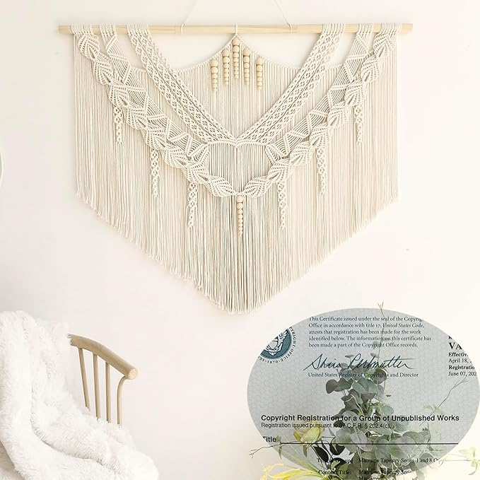 Achart Macrame Wall Hanging Large- Boho Wall Decor- large wall art- Wall Decor Living Room- Macrame Tapestry Boho Decor for Bedroom (Leaf &Wood Bead)-Ruum Studio Home