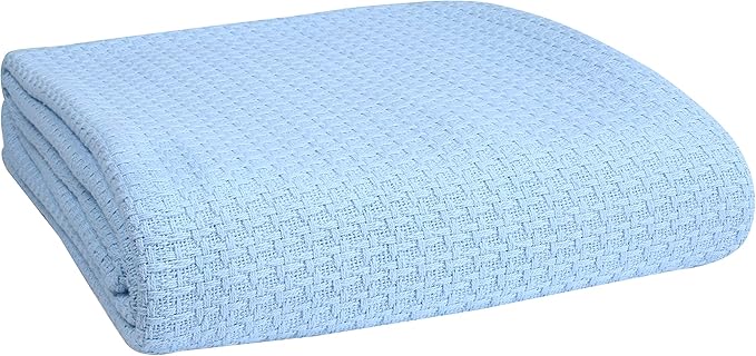 Elvana Home 100% Cotton Bed Blanket, Breathable Bed Blanket Full - Queen Size, Cotton Thermal Blankets Full - Queen, Perfect for Layering Any Bed for All Season, Light Blue-Ruum Studio Home