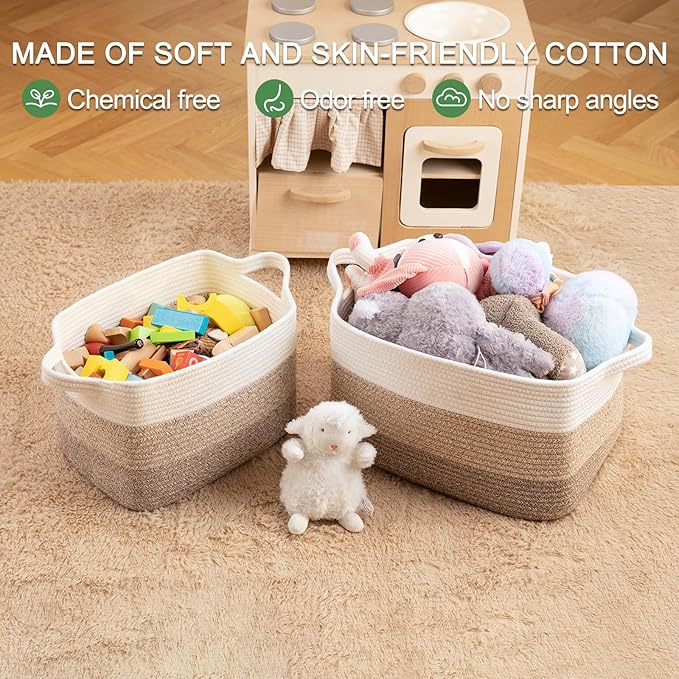 OIAHOMY Woven Storage Basket, Cotton Rope Baskets for Toys,Towel, Clothes, Used to Bathroom,Living Room,Nursery,Bedroom, 16"x12"x10"- Pack of 3, Gradient Yellow-Ruum Studio Home