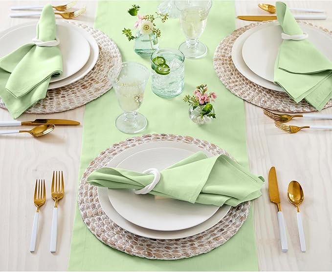 Solino Home Linen Table Runner 90 Inches Long - 100% Pure Linen Pastel Green Table Runner 14 x 90 Inch - Fete-Ruum Studio Home