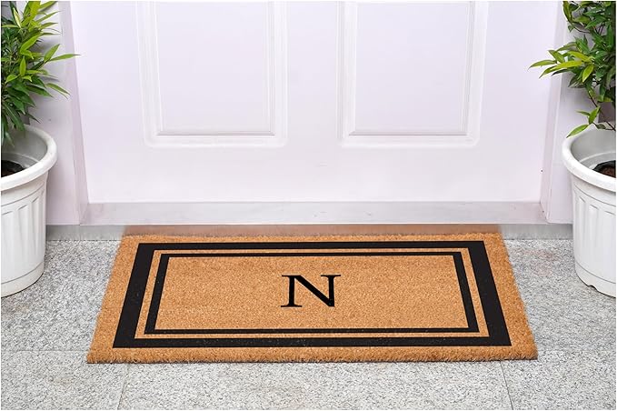 Calloway Mills 152961830N Black Border 18" x 30" Monogram Doormat, (Letter N)-Ruum Studio Home