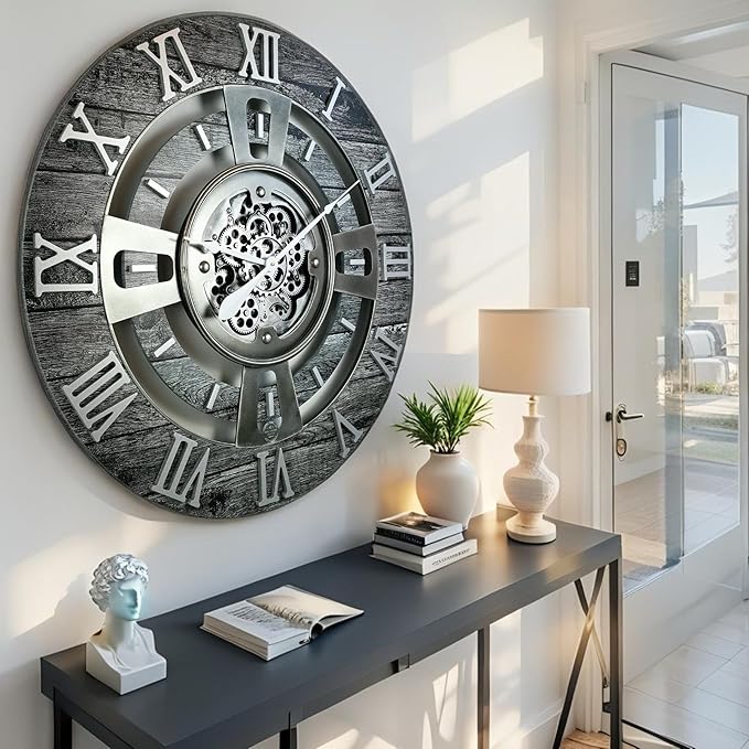 The Gears Clock Real Moving Gear Wall Clock England Line (Carbon Grey, 24 inches (60 cm))-Ruum Studio Home