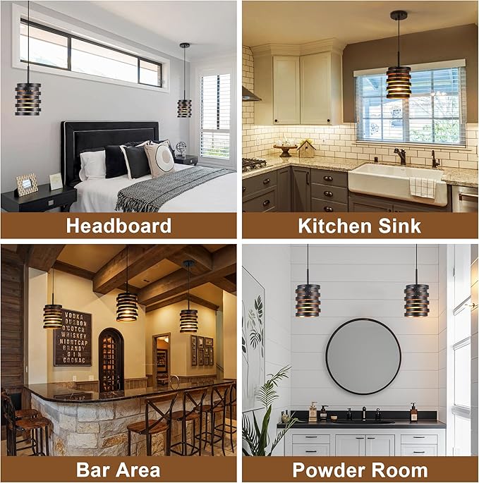 Modern Farmhouse Pendant Lights Kitchen Island, Industrial Multiple Rings Hanging Pendant Light Fixtures for Sink Bar Entrance Bathroom Hallway, Black with Gold Interior-Ruum Studio Home