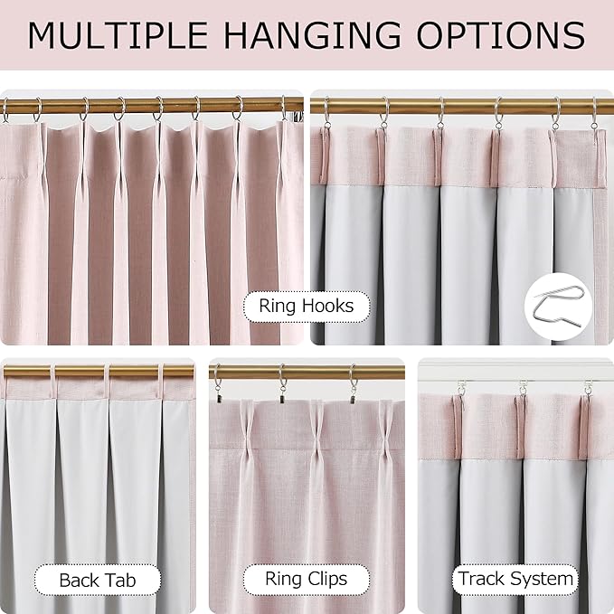 Vision Home Soft Pink Pinch Pleated Full Blackout Curtains Linen Blended Room Darkening Curtain Panels 72 inch for Living Room Bedroom Thermal Insulated Pinch Pleat Drapes with Hooks 40" Wx72 Lx2-Ruum Studio Home