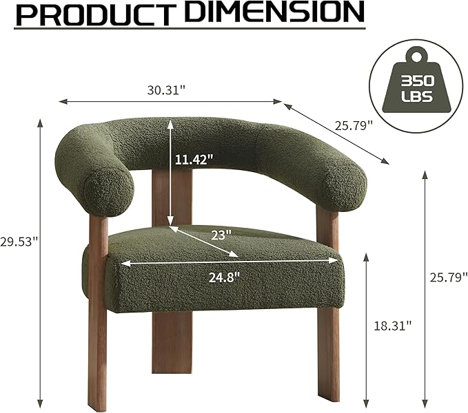 VKNOW Accent Chairs Living Room Chairs, Modern Upholstered Armchair with Solid Wood Legs, Comfy Barrel Arm Chairs for Living Room Office, Sage Green-Ruum Studio Home