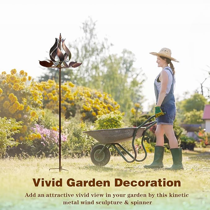 Wind Spinners Outdoor - Large Tulip Metal Bronze Color Wind Sculptures & Spinner, Kinetic Gift Ideal Windmill Decor for Garden and Yard (75 inch Height)-Ruum Studio Home