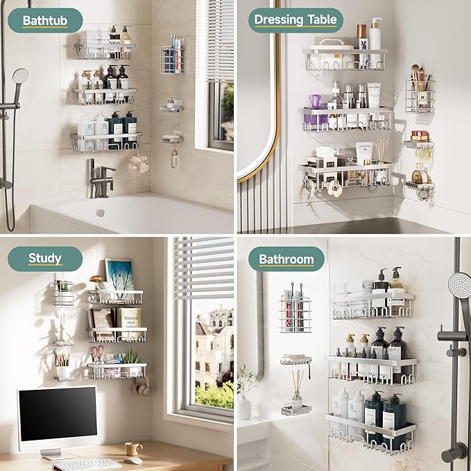 Veken Shower Caddy 6-Pack, Family Choice Award Winner, Large Wall Mounted Shower Rack, Bathroom Shelves Over Toilet, Organizer Storage Accessories with Soap Dish&Toothbrush Holder-Ruum Studio Home