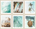 EVPYXFUT Set of 6 Tropical Beach Canvas Wall Art Surf Poster Summer Ocean Coastal Pictures Turtle Print Palm Tree Surfboard Gallery Paintings Nautical Bus Wall Decor for Bedroom Bathroom Unframed-Ruum Studio Home