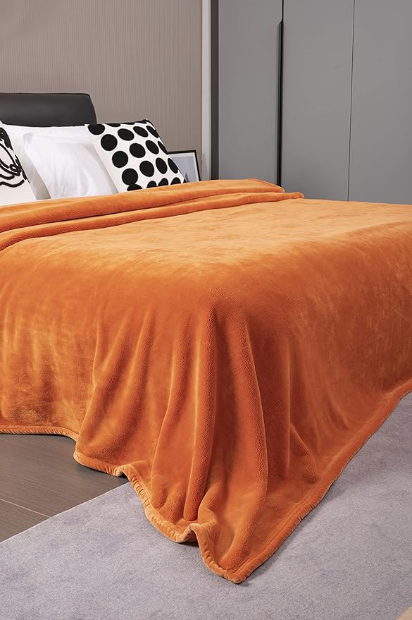 Mellowdy Extra Thick Hearty Plush Flannel Blanket (Burnt Orange, 60x80) - 500GSM Twin Size Warm Blanket for Winter, Fall | Soft, Fluffy, Cuddly, Perfect for Bed, Oversized Throw for Couch, Sofa-Ruum Studio Home