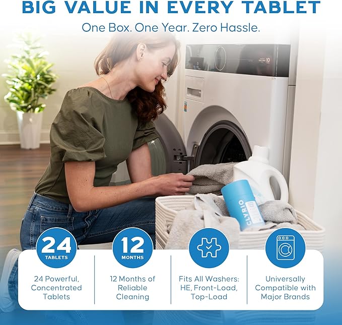 Clyrio Washing Machine Cleaner, 1-Year Supply of Washing Machine Cleaning Tablets, Great for Freshening Top and Front Loaders, 24 Concentrated Tablets-Ruum Studio Home