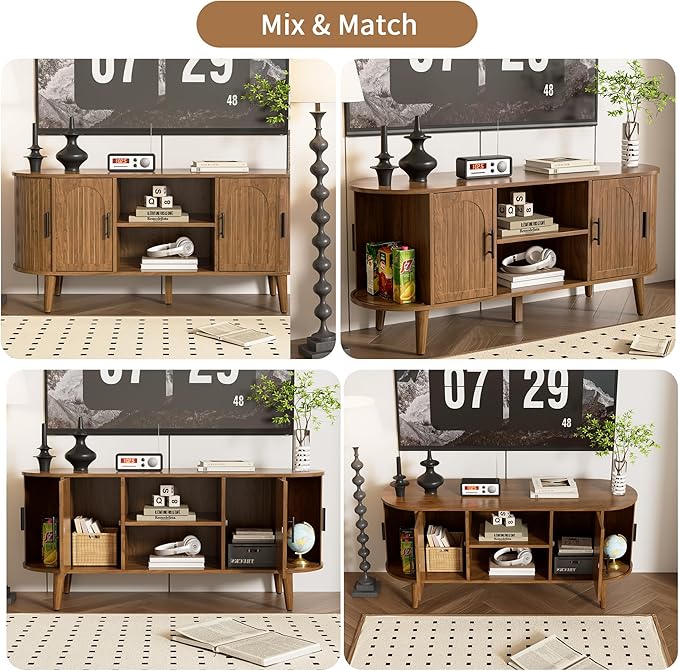 51" Fluted TV Stand, Mid-Century Modern Entertainment Center for Tvs up to 60" with Drawers and Fluted Doors, Curved TV Media Console Table with Sliding Doors for Living Room, Bedroom (51")-Ruum Studio Home