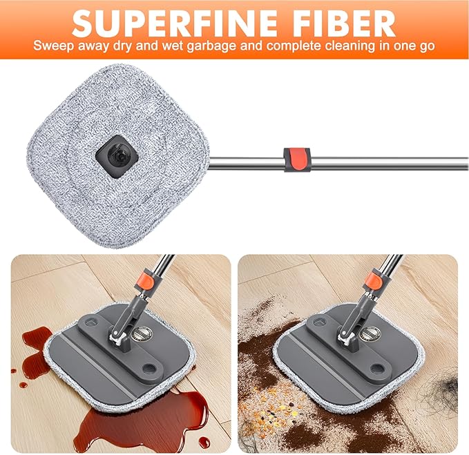 Upgraded Spin Mop and Bucket Set Self-Standing Mop Bucket Separate Dirty and Clean Water System Self Wringing 360° Rotating 90° Foldabl Mops and Buckets for Floor Cleaning (Dark Gray, 2Pads)-Ruum Studio Home