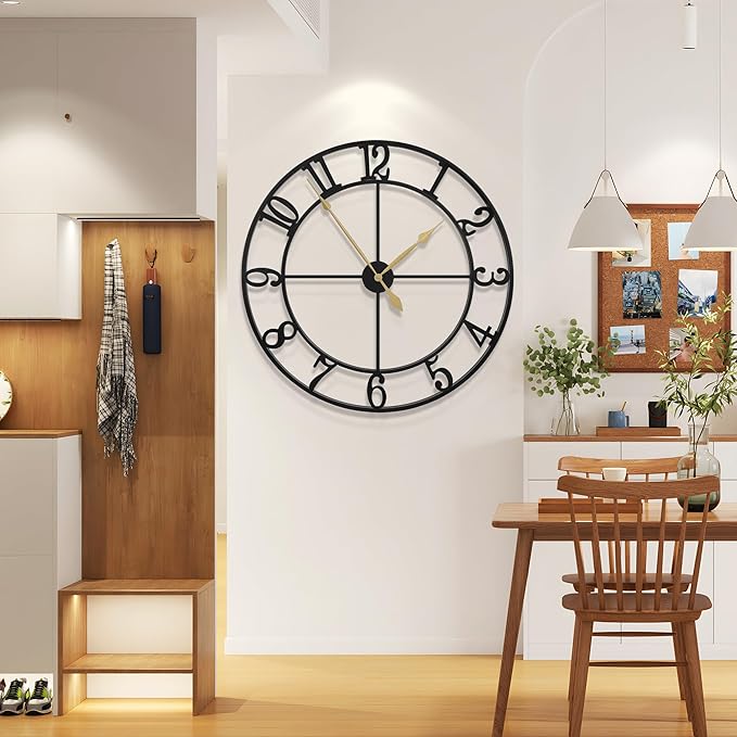 LEIKE 40 Inch Extra Large Wall Clock, Decorative Oversized Arabic Numerals Battery Operated Black Metal Wall Clocks for Living Room,Kitchen,Office, Farmhouse,Entrance Decor-Ruum Studio Home