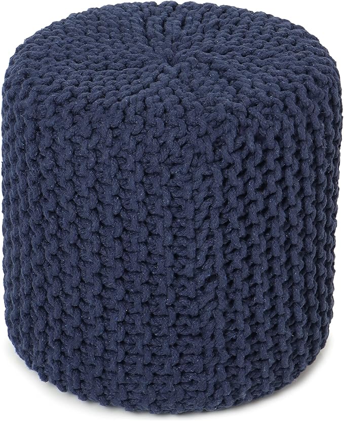 REDEARTH Cylindrical Pouf Ottoman -Hand Knitted Poof Pouffe Accent Chair Seat Footrest for Living Room, Bedroom, Nursery, kidsroom, Patio, Gym; 100% Cotton (16x16x16; Navy Blue)-Ruum Studio Home