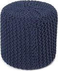REDEARTH Cylindrical Pouf Ottoman -Hand Knitted Poof Pouffe Accent Chair Seat Footrest for Living Room, Bedroom, Nursery, kidsroom, Patio, Gym; 100% Cotton (16x16x16; Navy Blue)-Ruum Studio Home
