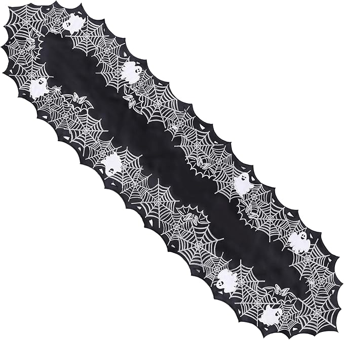 Chlophy Halloween Table Runner Black Spider Web Table Runner Gothic Embroidered for Kitchen Dining Halloween Décor Home Party Table Decoration 54in-Ruum Studio Home