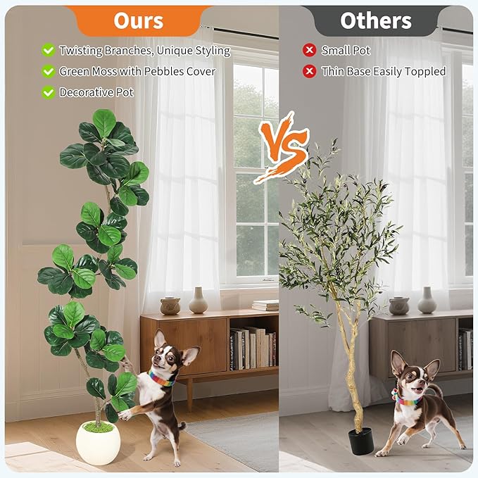 GarveeHome Fiddle Leaf Fig Artificial Tree with White Planter,7ft Faux Plants Indoor with Moss, Fake Rubber Tall Fake Floor Plant in Pot - Artificial Trees for Home Office Living Room Decor-Ruum Studio Home