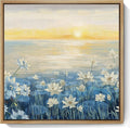 Bathroom Decor Wall Art-Framed Canvas Wall Art Modern Beach Coastal Floral Sunset Boho Ocean Artwork Blue Yellow Lotus Flower Zen Wall Picture for Bedroom Kitchen Office Small-Ruum Studio Home