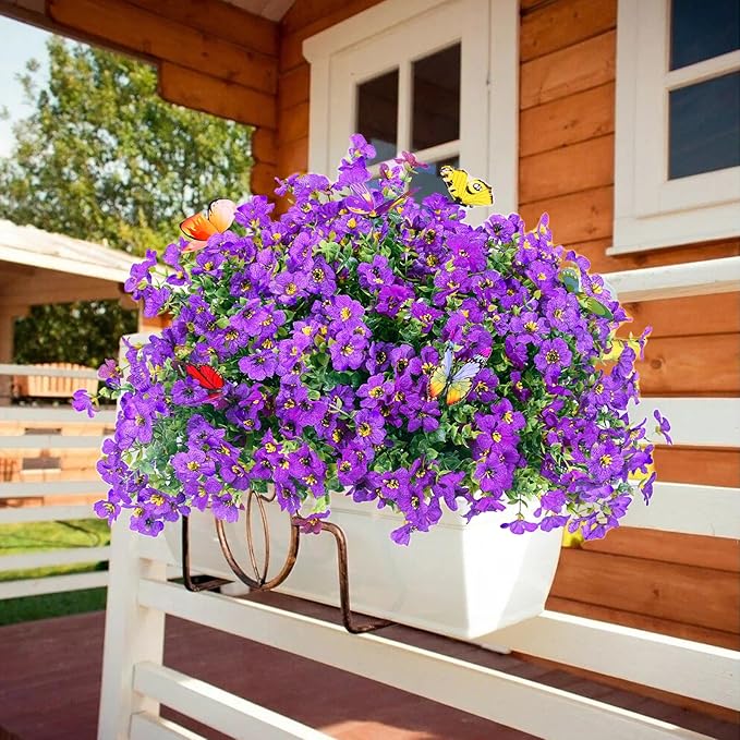 ‌20 Bundles Artificial Flowers for Outdoors‌ with 6 Faux Butterflies, UV Resistant ‌Fake Flowers‌ with Eucalyptus Leaves, ‌Artificial Plants Outdoor‌ for Patio Garden Porch Home Decor (Purple)-Ruum Studio Home