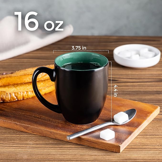 GBHOME 16oz Coffee Mugs Set of 6, Large Ceramic Coffee Mugs for Man, Woman, Dad, Mom, Modern Coffee Mugs Set with handle for Tea/Latte/Cappuccino/Milk/Cocoa. Dishwasher&Microwave Safe,Green-Ruum Studio Home