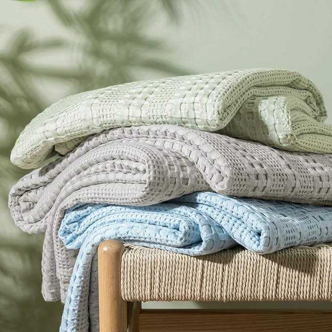 PHF Cooling Waffle Blanket King Size, Lightweight 60% Rayon Derived from Bamboo & 40% Cotton Breathable Blanket for Hot Sleepers, Soft and Luxury for Bed Couch and Sofa,104"x90",Sky Blue-Ruum Studio Home