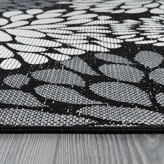 Beverly Rug Outdoor Rug 6x9 Modern Exotic Tropical Leaf Area Rugs for Indoor and Outdoor Patio Deck Porch Garden Water Resistant Washable Outside Carpet (6 x 9 Dark Gray)-Ruum Studio Home