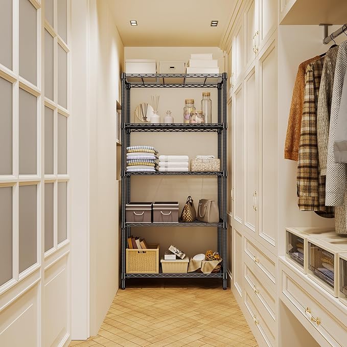 1250 lbs 5 Tier Shelf Metal Storage Shelves Shelving Wire Rack Heavy Duty Closet Organizers for Garage Kitchen Bathroom Laundry Black 13.8" D x 35.4" W x 68.5" H-Ruum Studio Home