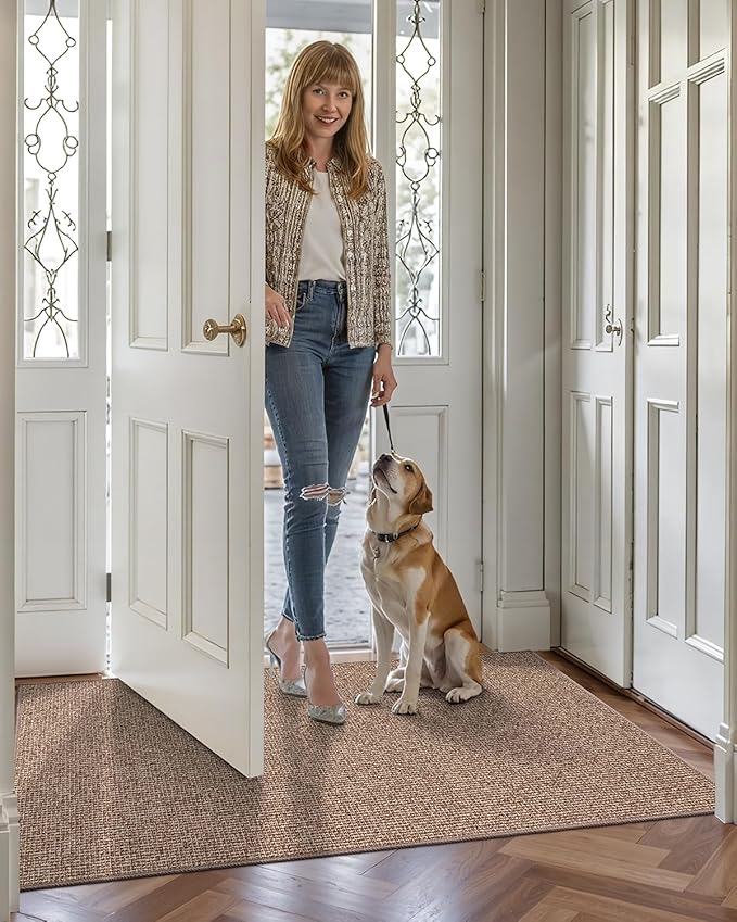 LUMI Indoor Door Mat 32"x47", Ultra Thin Low Profile Non-Slip Doormat for Home Entrance, Absorbent & Stain-Resistant Welcome Mats, Washable Entryway Mat for Front Door, Patio, Porch, Camel-Ruum Studio Home
